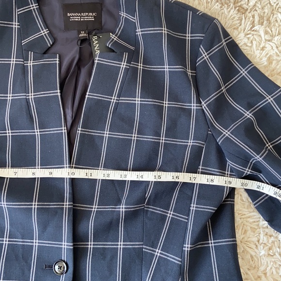 Banana Republic Navy Blue Bell Sleeve Plaid Blazer - Picture 6 of 13